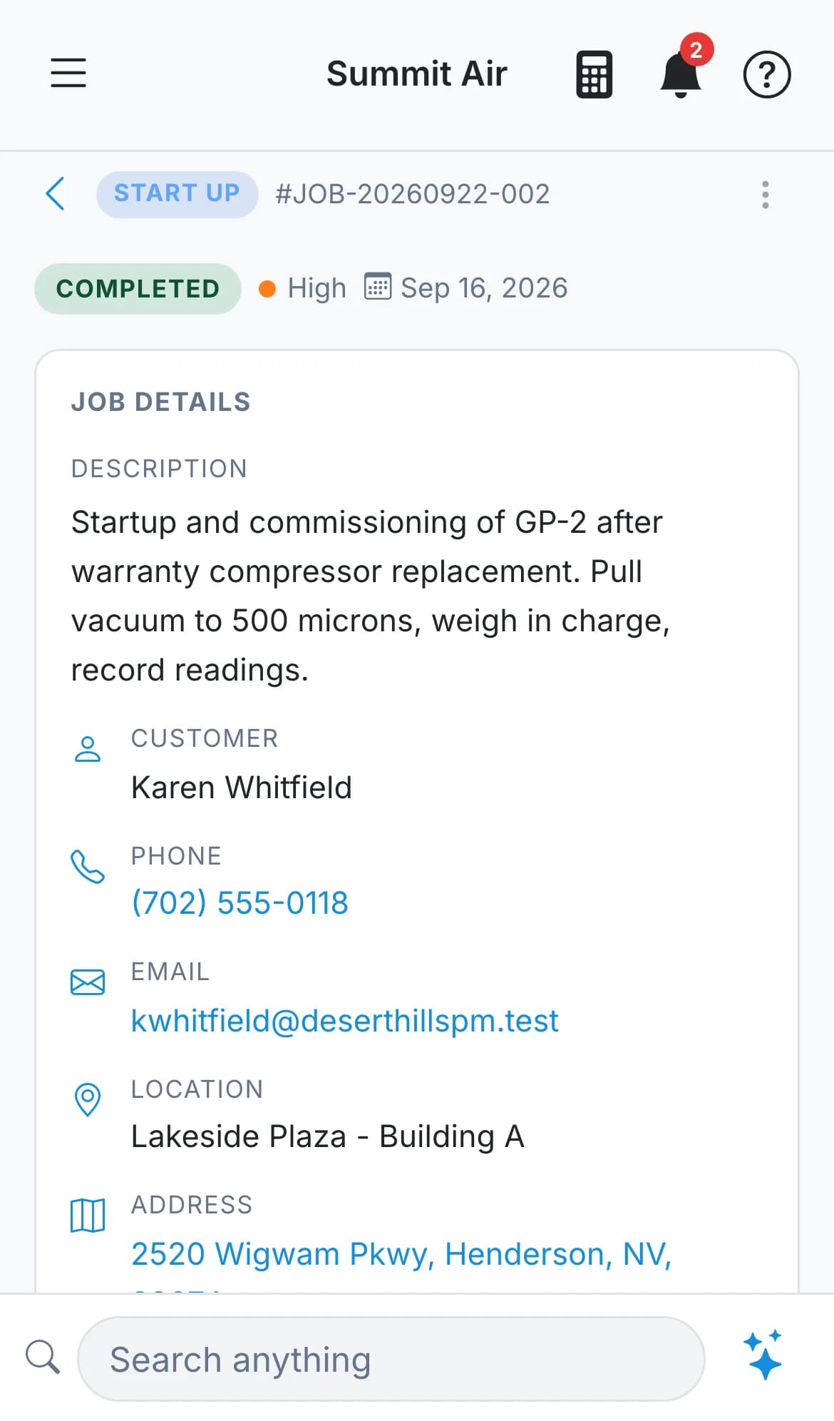 A job open on a phone showing the work that was done and what it came to